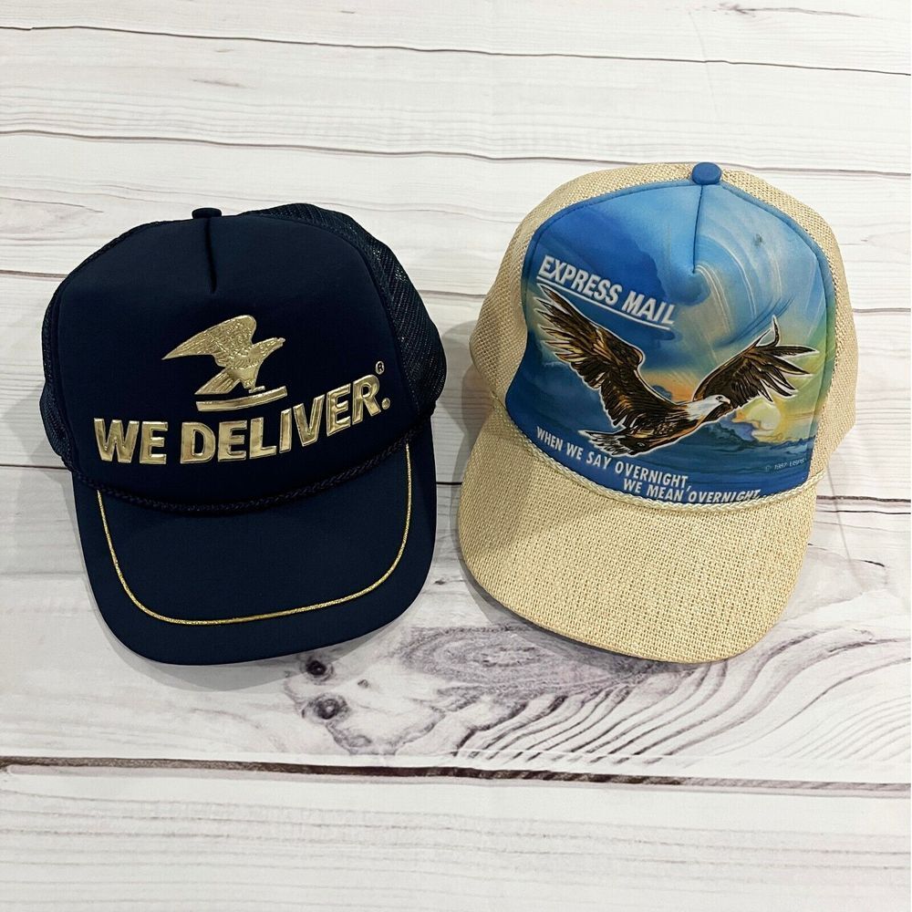 2 Vintage USPS Post Office Trucker Hats from the 1980's Navy blue and White